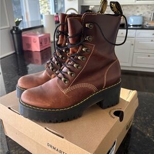 Dr. Martens Women's Brown Leather Lug-Heel Lace-Up Boots